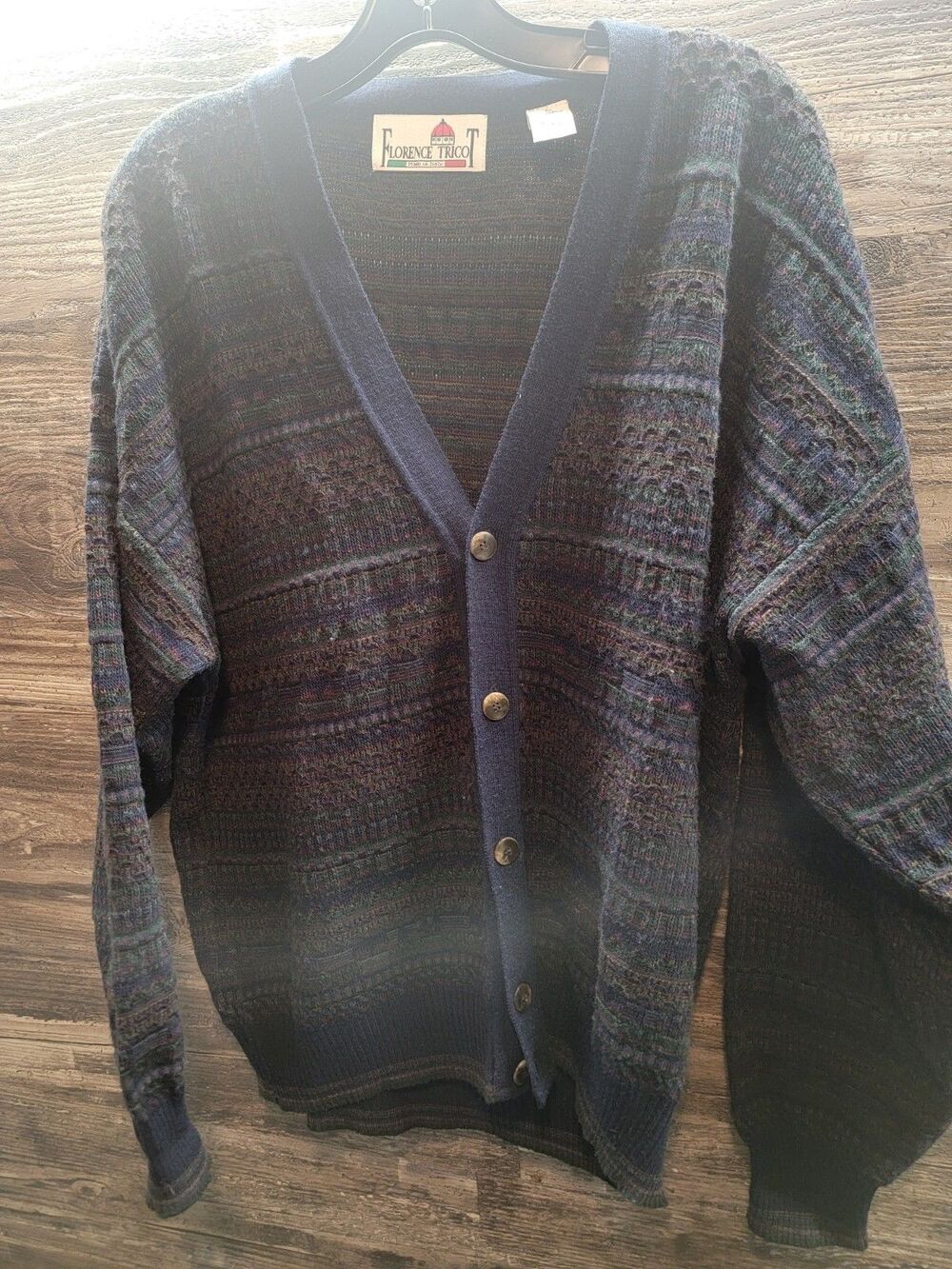 Vintage Florence Tricot Sweater Men's M Cardigan Acrylic Wool Italy